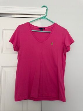 Ralph Lauren Women’s Hot Pink V-Neck Polo Tee